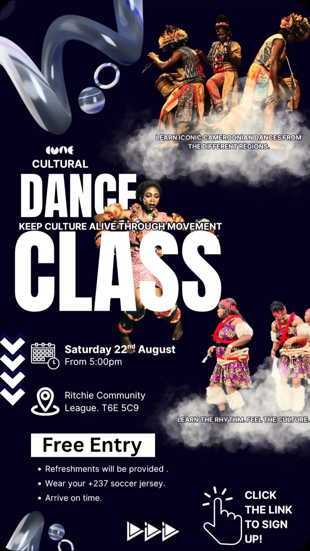 Cultural Dance Class: dancers in traditional Cameroonian attire